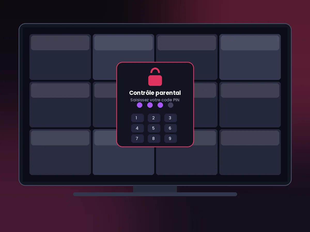 Contrôle parental IPTV avec code PIN protégeant le bouquet adulte