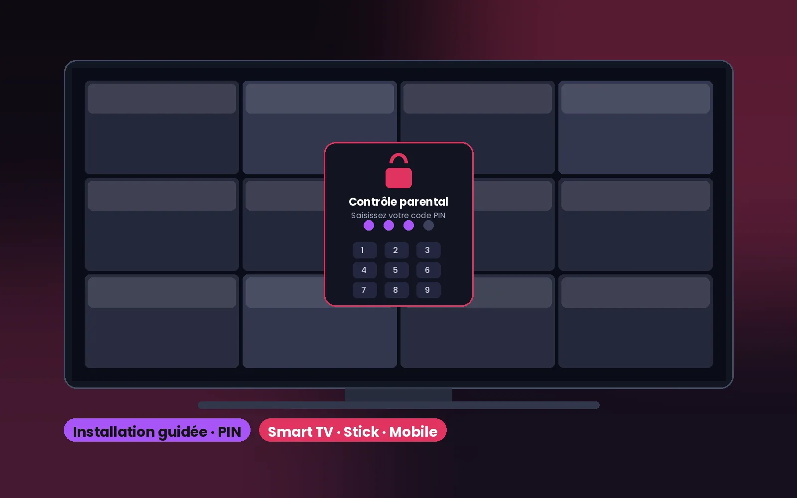 Installation IPTV adulte sur Smart TV avec écran de code PIN du contrôle parental