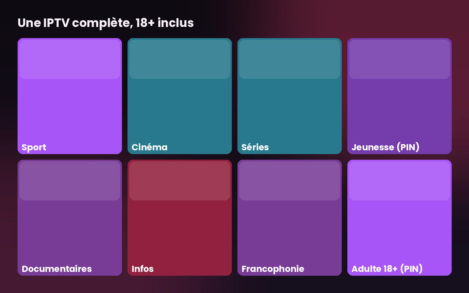 IPTV complète avec chaînes sport, cinéma, séries et bouquet adulte verrouillé